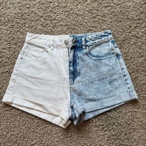 PacSun High Rise Two-Tone Mom Shorts Size 27 Blue White Colorblock Denim